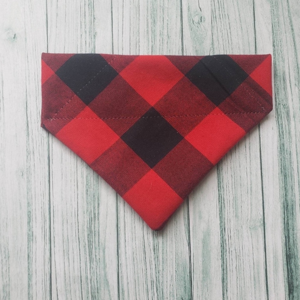 Red Buffalo Plaid Cat Bandana, Over The Collar Bandana, Small Dog Bandana